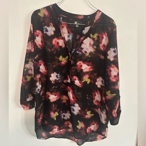 Kut from the Kloth Black and Pink Floral Blouse